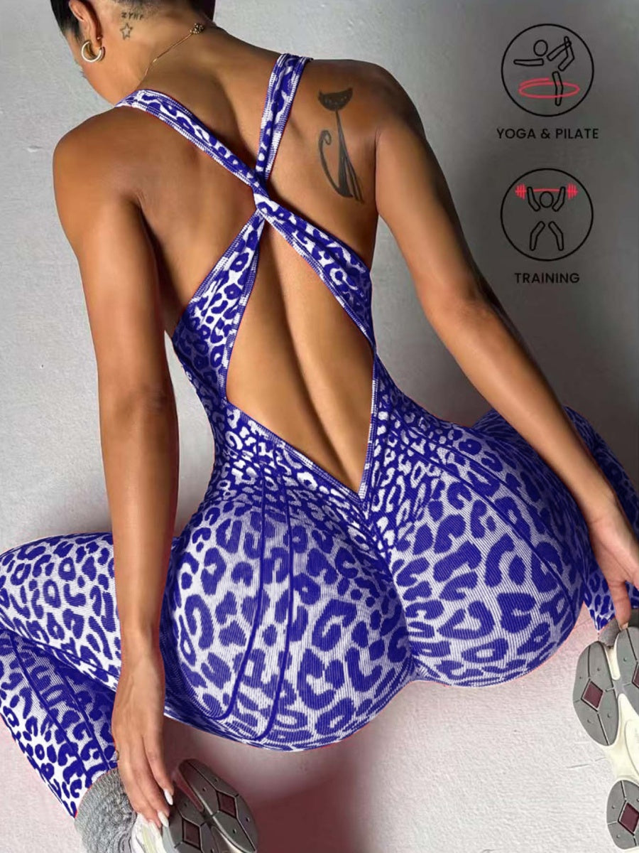 Leopard Print Cross Link Seamless Yoga Clothes Fitness Jumpsuits