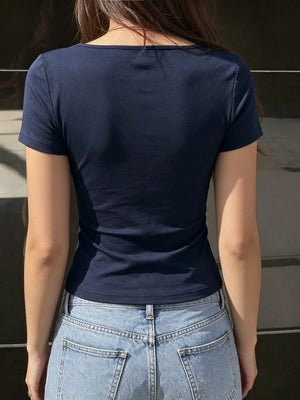 Lace Trim Square Collar Base Layer T-shirt