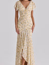 Romantic Floral Lace Patchwork Waist-cinching V-neck Fishtail Long Dress