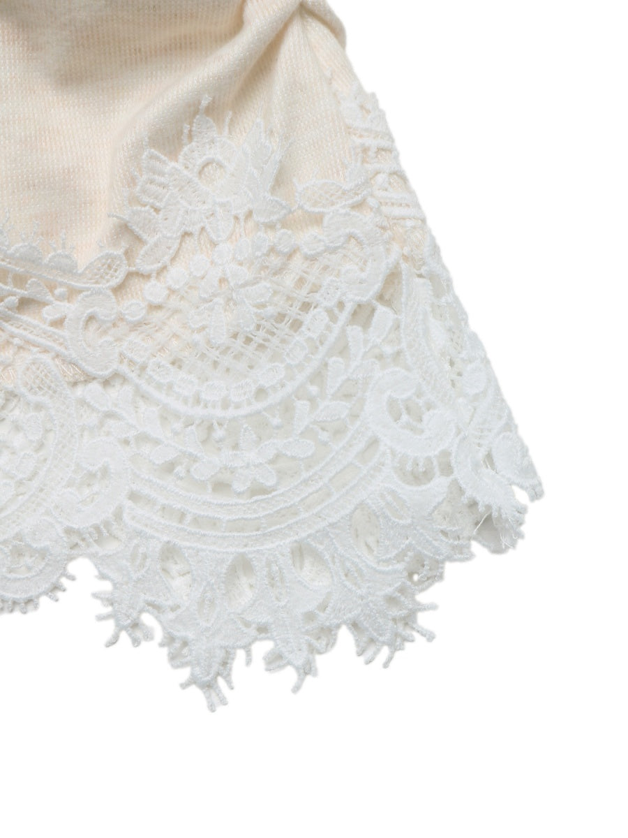 Zippered Long-sleeved Slim-fit Lace-trimmed Long-sleeved T-shirt