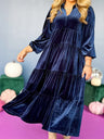 Velvet V-neck Multi-layer Ruffles Maxi Dresses