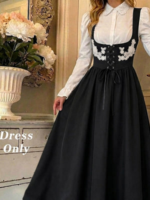 Straps Splicing Lace Sweet Retro Midi Dresses