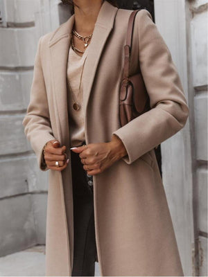 Solid Color Lapel Mid-length Button Wool Coat