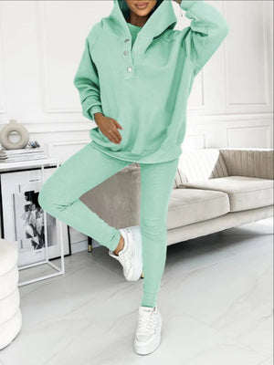 Sporty Casual Hoodie Sweatshirt, Ribbed Slim Fit Vest And Pants Three-piece Set