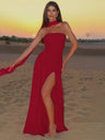 Strapless, Fitted, Solid Color, Open Back, Elegant Long Dress With Ribbons