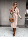 Solid Color Lapel Long Sleeve Woolen Simple Tie Coats