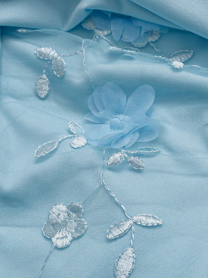 Sweet Romantic Blue Camisoles Applique 3D Flowers Waist Shaping Midi Dresses