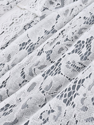 Haut transparent à col montant en dentelle crochetée et coupe ajustée, manches longues