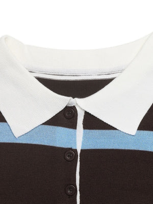 Casual Loose-fitting Striped Long-sleeved Sweater With Lapel
