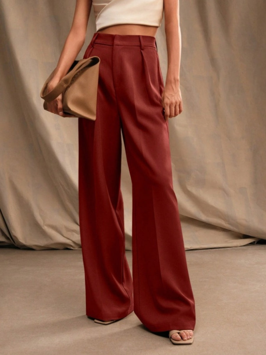 Slimming And Casual Drape Loose High Waist Straight Wide Leg Pants