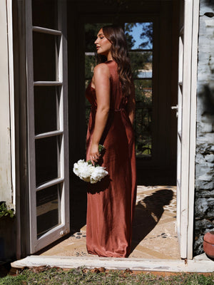 Satin Deep V Sleeveless Backless Long Dress