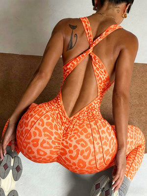 Leopard Print Cross Link Seamless Yoga Clothes Fitness Jumpsuits