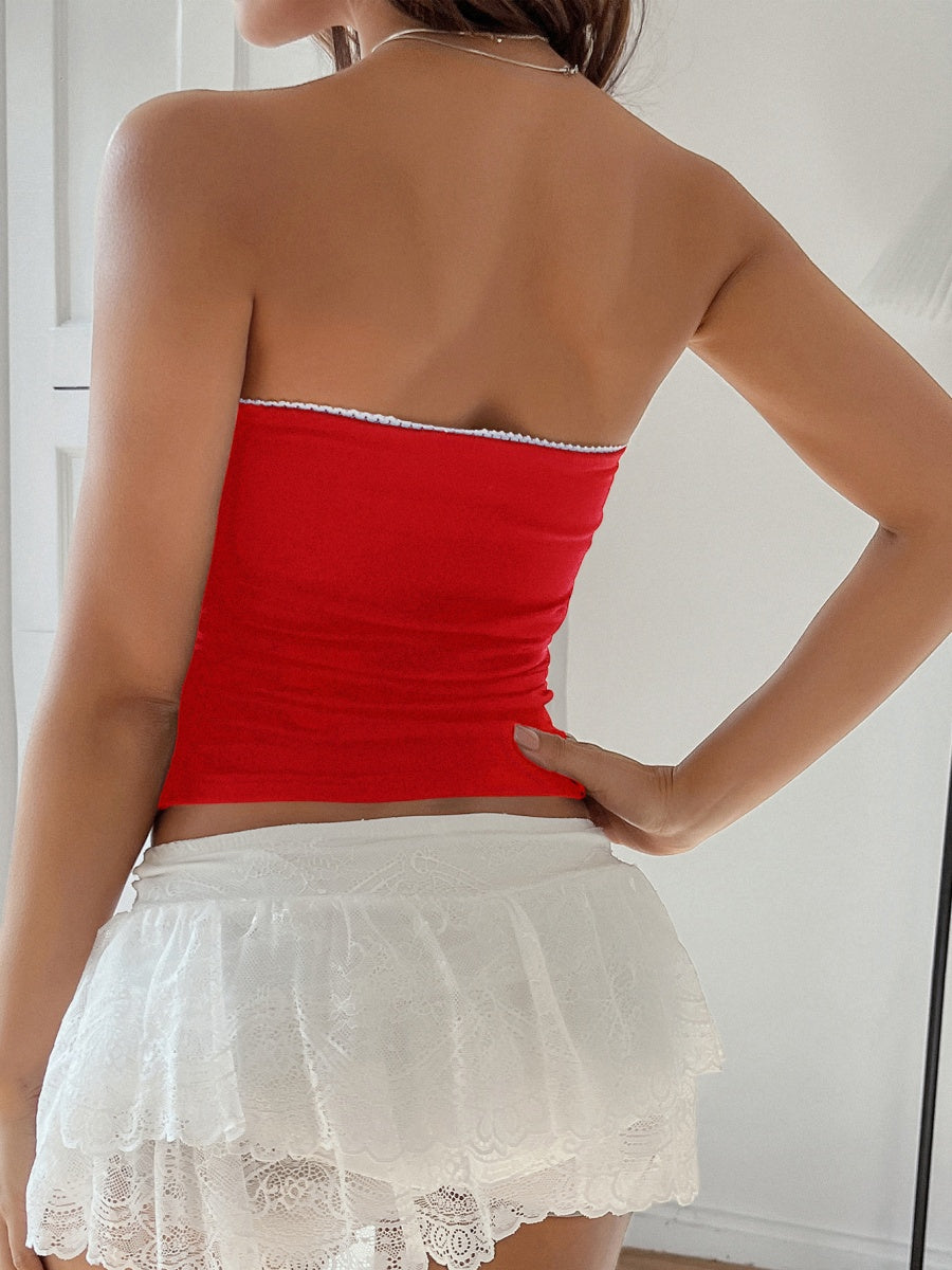Lace Solid Color Strapless Top