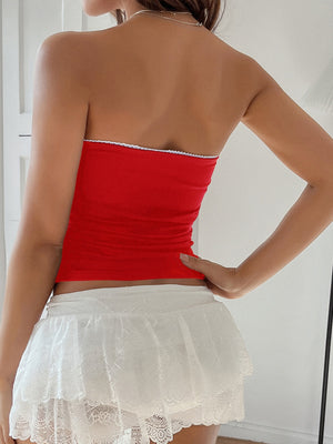 Lace Solid Color Strapless Top