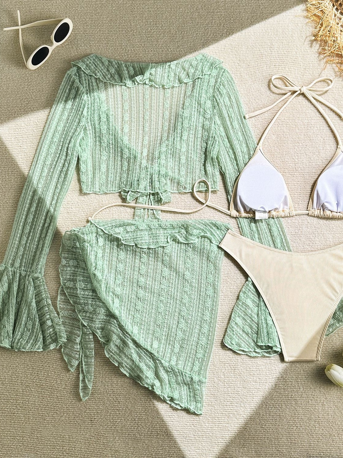 Sexy Lace Mesh Swimsuit Bikini Four-piece Set