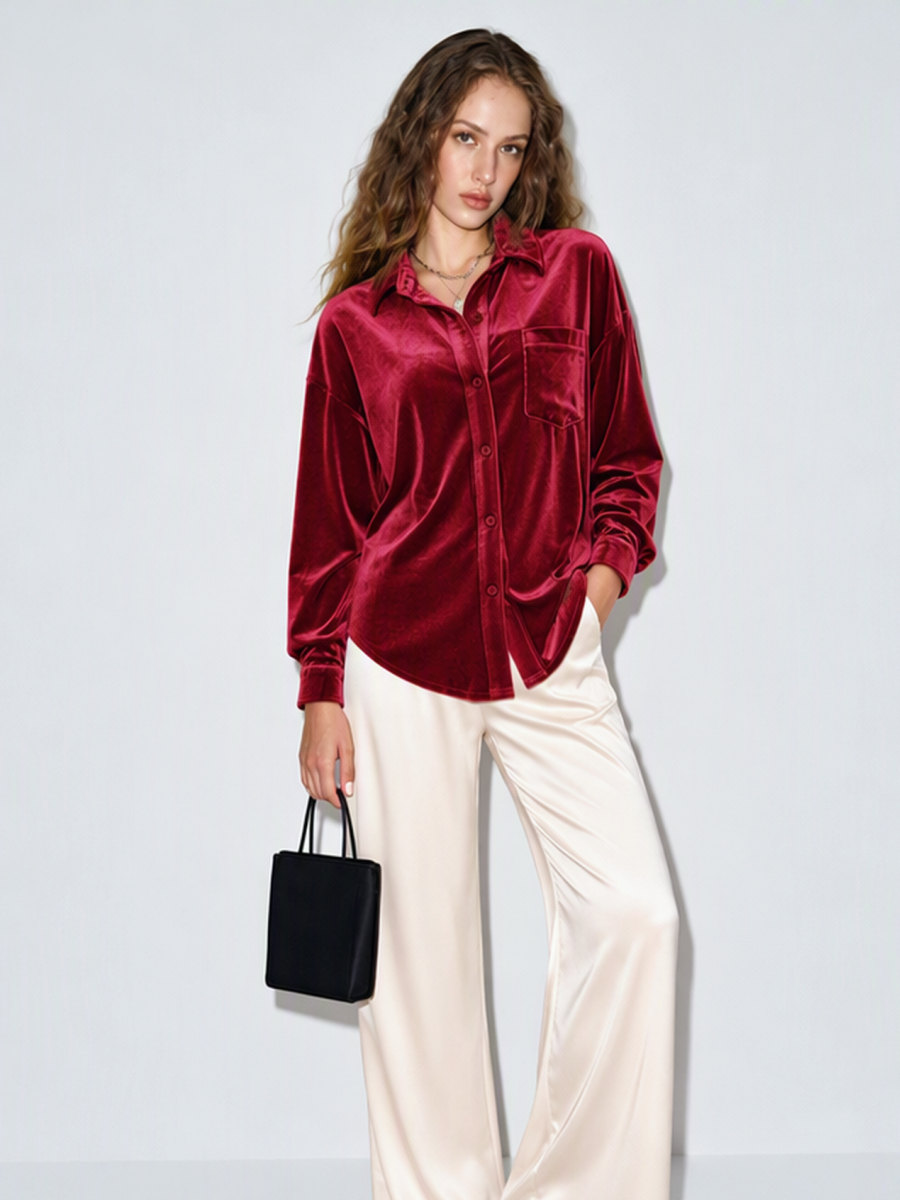 Long-sleeved Velvet Cardigan Blouse&Shirts