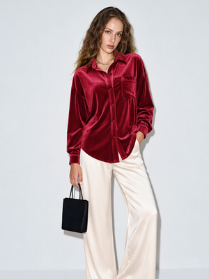 Long-sleeved Velvet Cardigan Blouse&Shirts