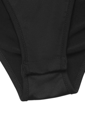 Black V-neck Long-sleeved Top With Lace Trim Jumpsuits&Bodysuits