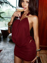 Hollow-out Deep V-neck Spliced Mesh Short Top And Slim-fit See-through Bodycon Skirt Set