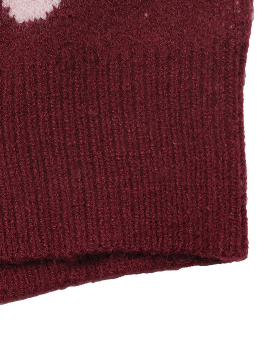 Polka Dot Color-blocked Collar Loose-fitting Short Sweater