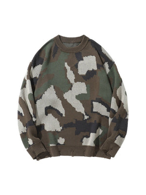 Retro Camouflage Crew Neck Sweaters