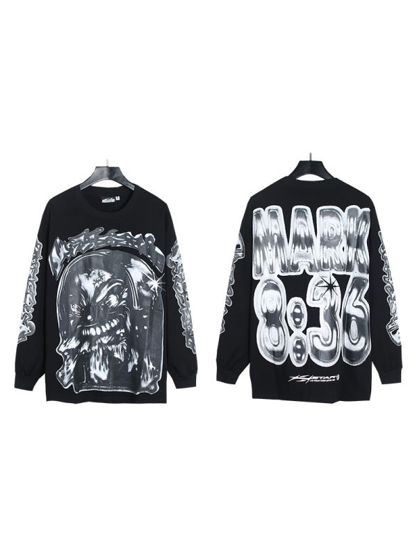 Dark Printed High Street Loose Long-sleeved T-shirt
