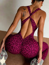 Leopard Print Cross Link Seamless Yoga Clothes Fitness Jumpsuits