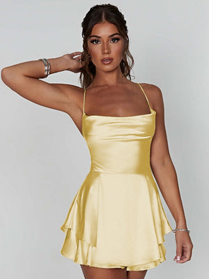 Camisoles, Mini- und kurze Kleider mit Swingkragen, rückenfrei, mit Kordelzug