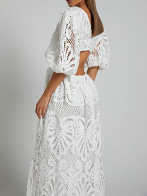 Robe midi sexy en dentelle brodée à col V