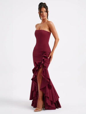 Tube Top Multi-layer Ruffles Hip-hugging Parties Maxi Dresses