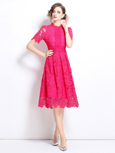 Hollow-out Water-soluble Lace Midi Dress