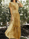 Splicing Short Sleeve Velvet Maxi Dresses