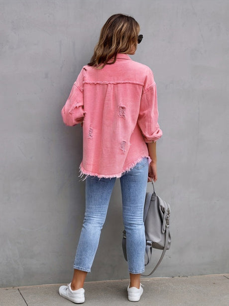Multicolor Raw Hem Denim Jacket