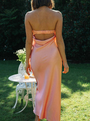 Liber Summer Women's Backless Solid Color Maxi Dresses