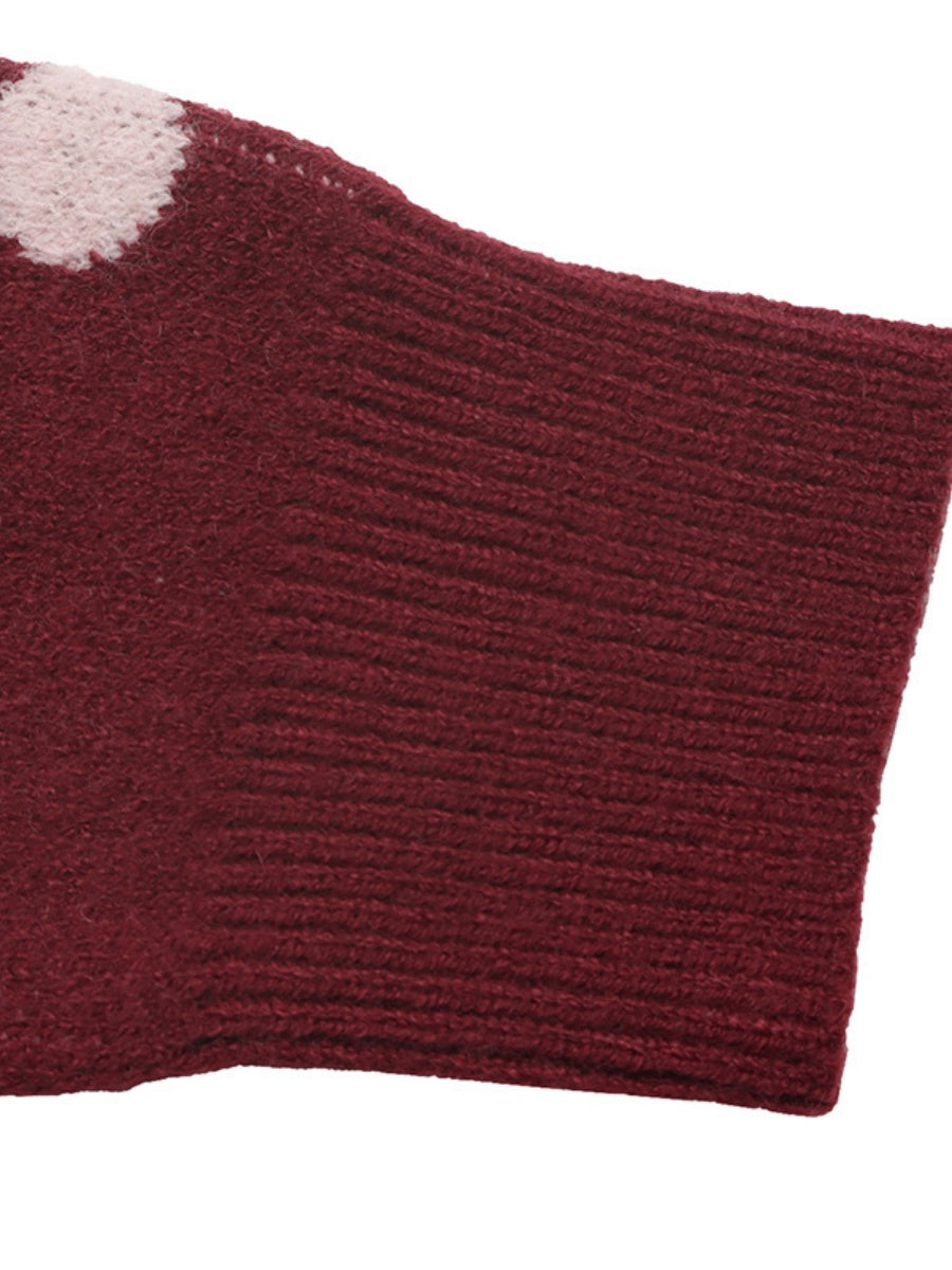 Polka Dot Color-blocked Collar Loose-fitting Short Sweater