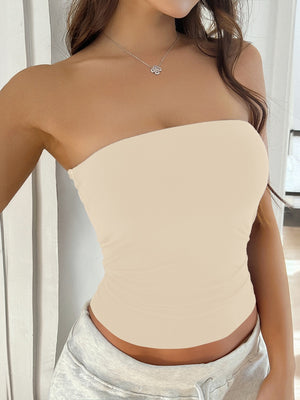 Tight-fitting Solid Color Backless Knitted Strapless Top