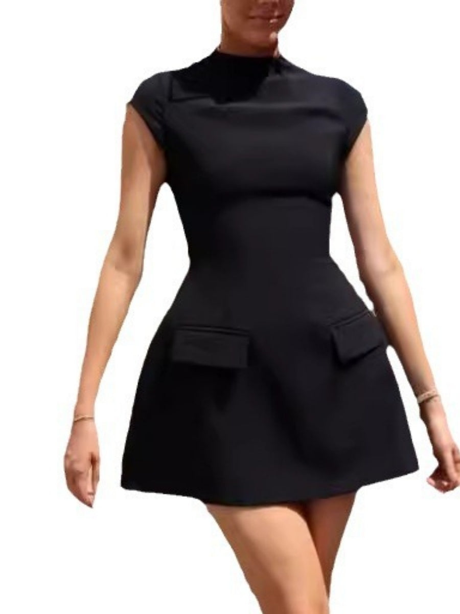Crew Neck Pocket Waist Mini&Short Dresses
