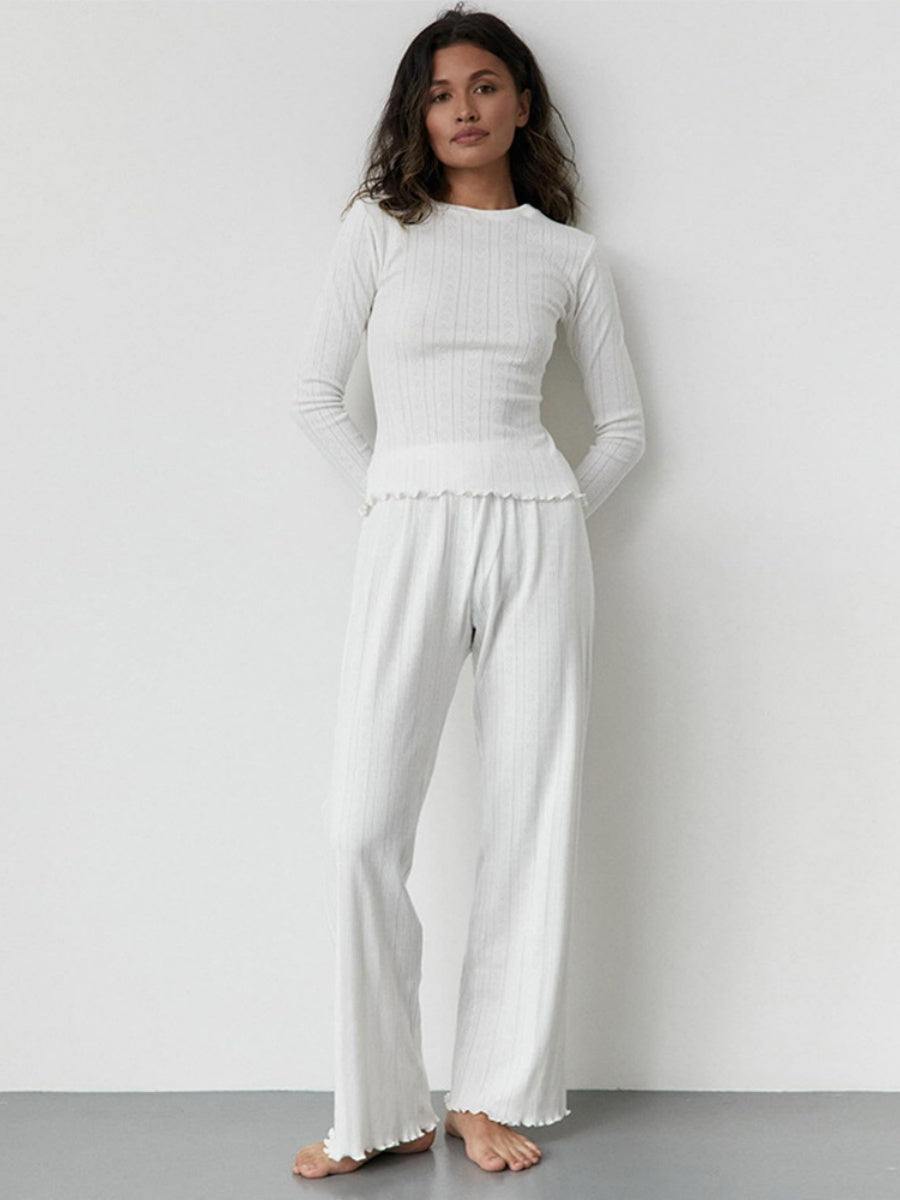 Ensemble de nuit deux pièces à manches longues en maille jacquard ajourée à motif cœur