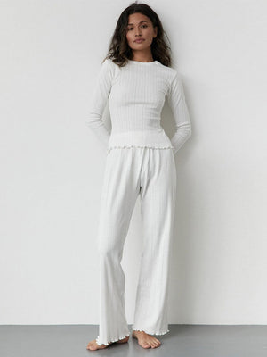 Ensemble de nuit deux pièces à manches longues en maille jacquard ajourée à motif cœur