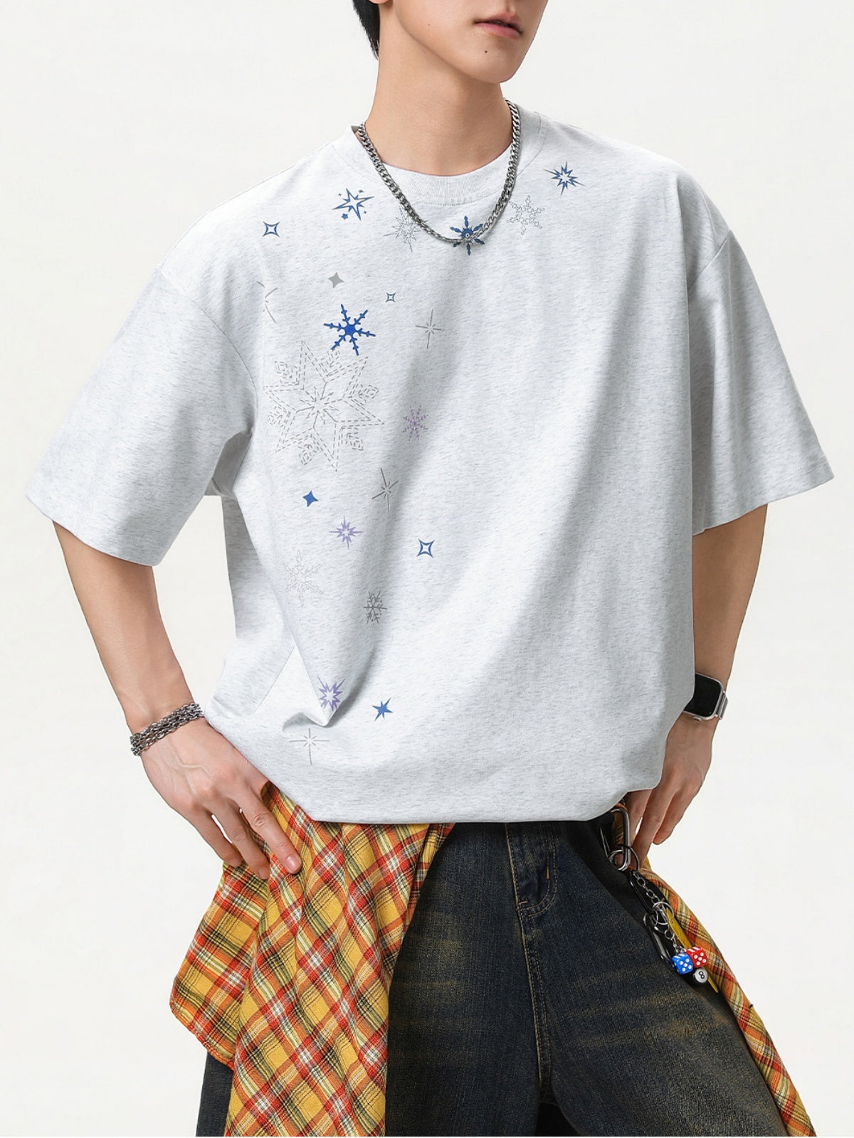 Snowflake Printed Breathable Loose-fit T-shirts