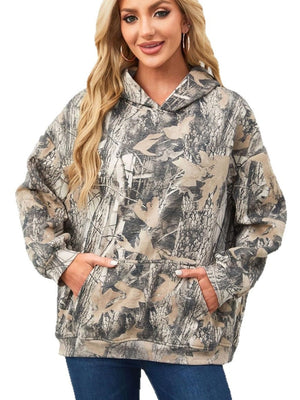 Slip-on Street Style Camouflage Full Print Hooded Jacket Loose Daily Casual Sweatshirt