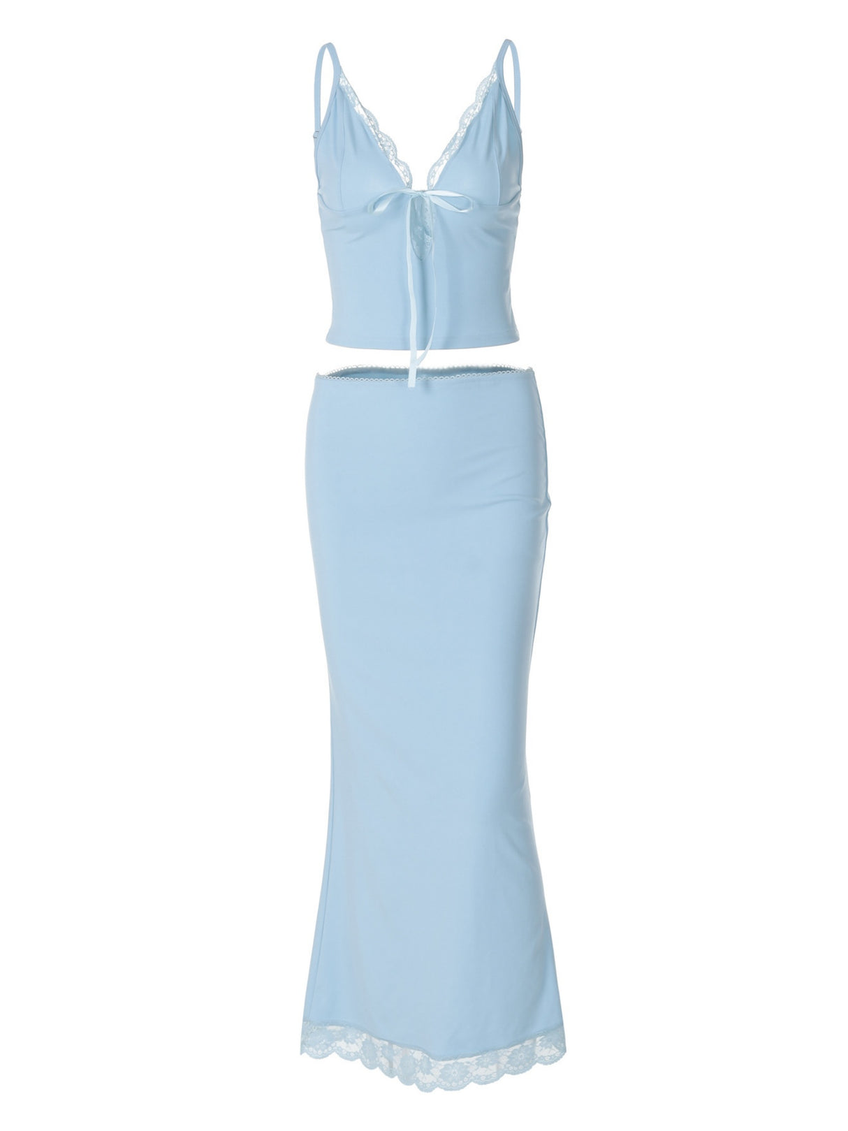 Lace Tank Top Bodycon Fishtail Skirt 2-piece Sets