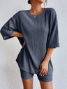 Piping Crew Neck Loose T-shirt And Shorts 2-piece Sets