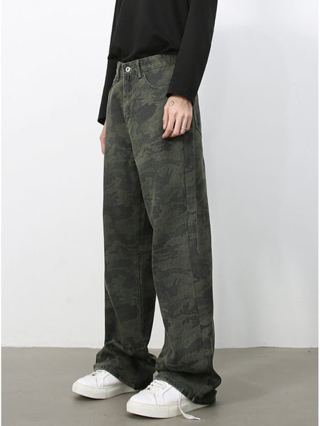 Camouflage Ins Loose-fit Straight-fit Wide-leg Jeans