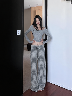 Sexy Loose-fitting Striped Casual Pants With Drawstring