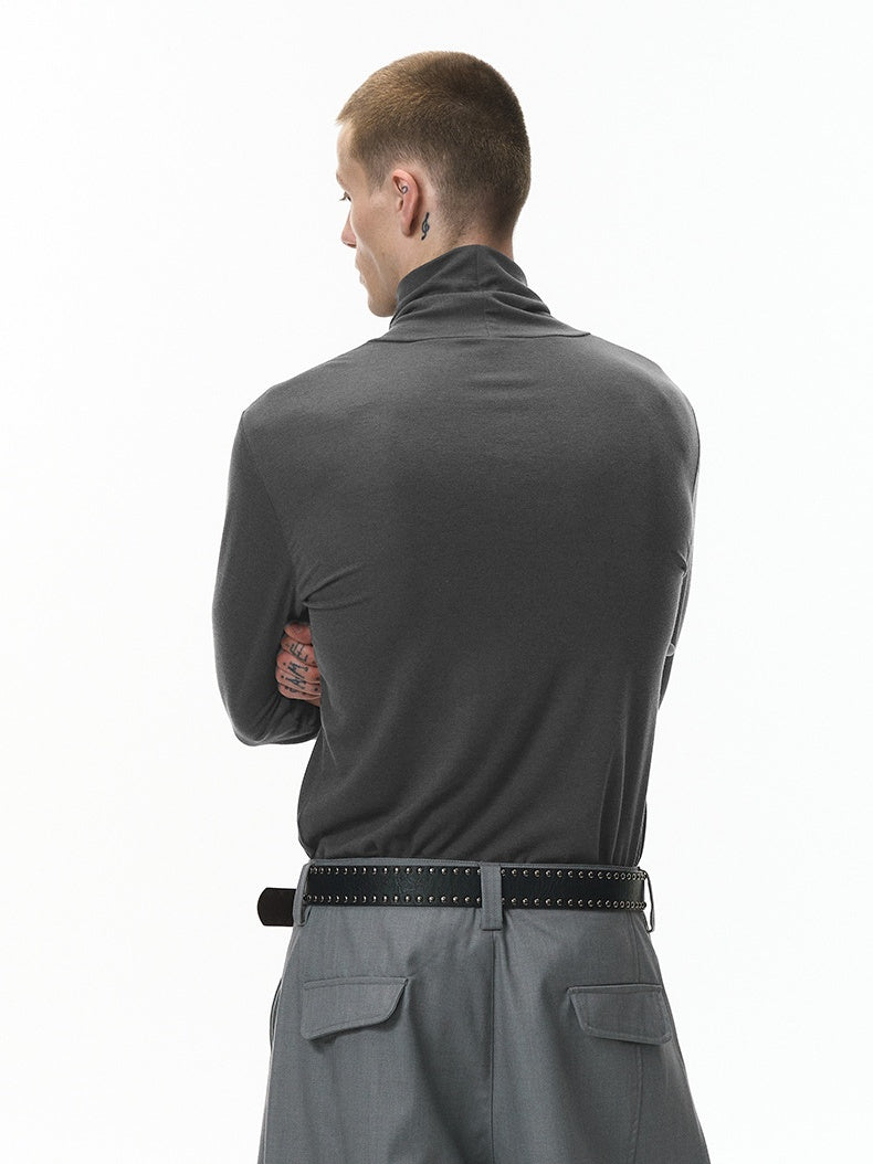 Wool Turtleneck Ins Slim Blended Straight Shoulders Long-sleeved T-shirt