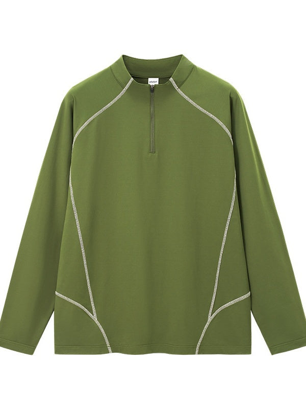 Liber Autumn Neutral wear Half zipper Solid Color T-shirts