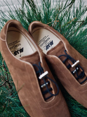 AKAIFU Suede Thin-soled Versatile Casual Vintage Square-toe Leather Shoes Drawstring Slip-on Shoes