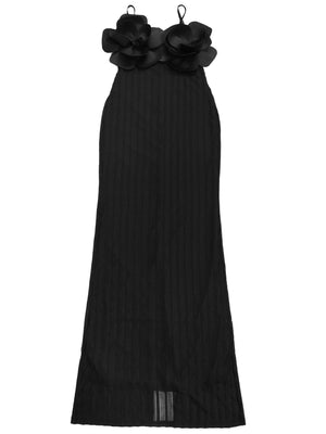 Robe de soirée maxi dos nu à fleurs 3D en dentelle et débardeur