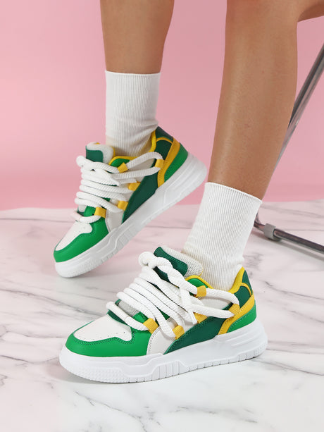 Women's Sneakers With Unique Color-blocked Shoelaces